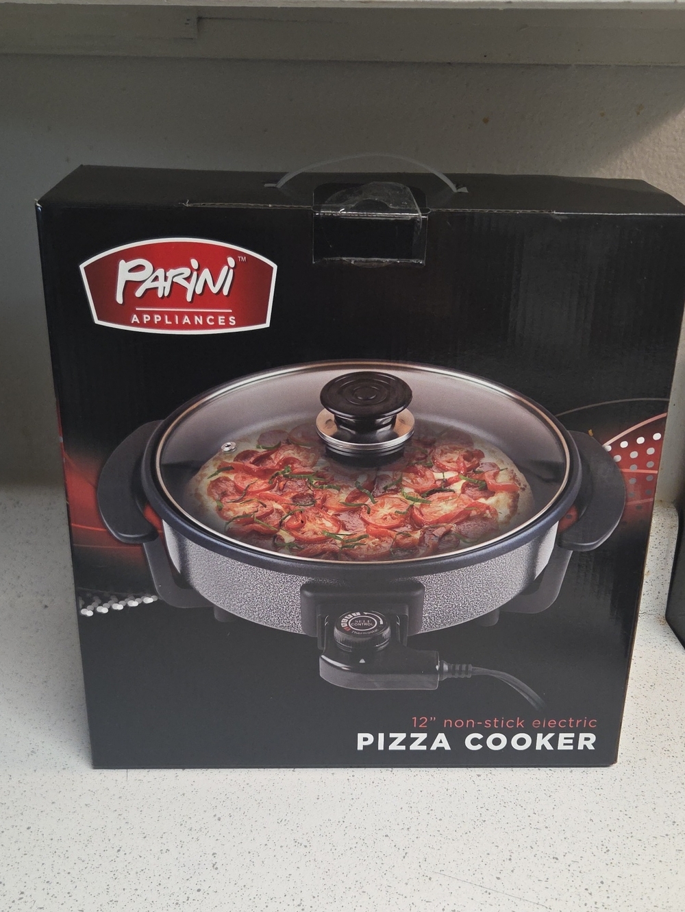 Parini 12" Non-Stick Electric Pizza Cooker - Black and Silver